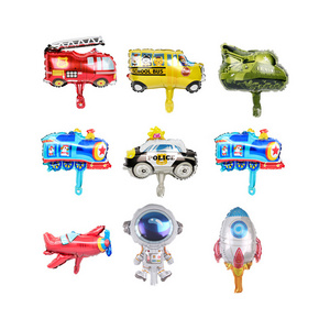 Mini cartoon tank train airplane van police car astronaut rocket foil balloons vehicle theme birthday party decoration kids toys