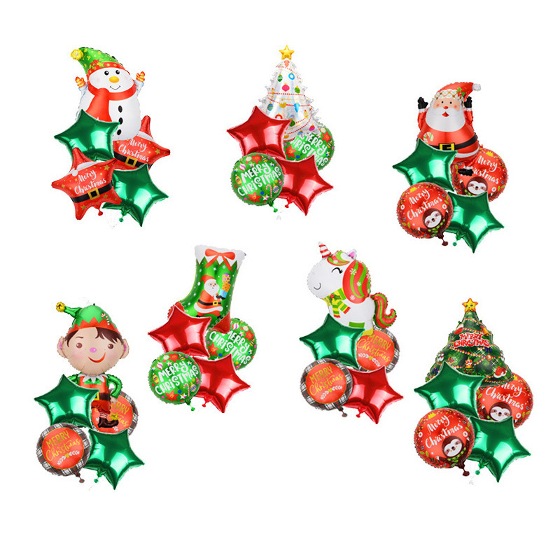 Inflatable Christmas 5 PCS Santa Claus Elf Clown Sock Snowman Foil Balloon Sets Christmas Decoration Foil Balloon Set