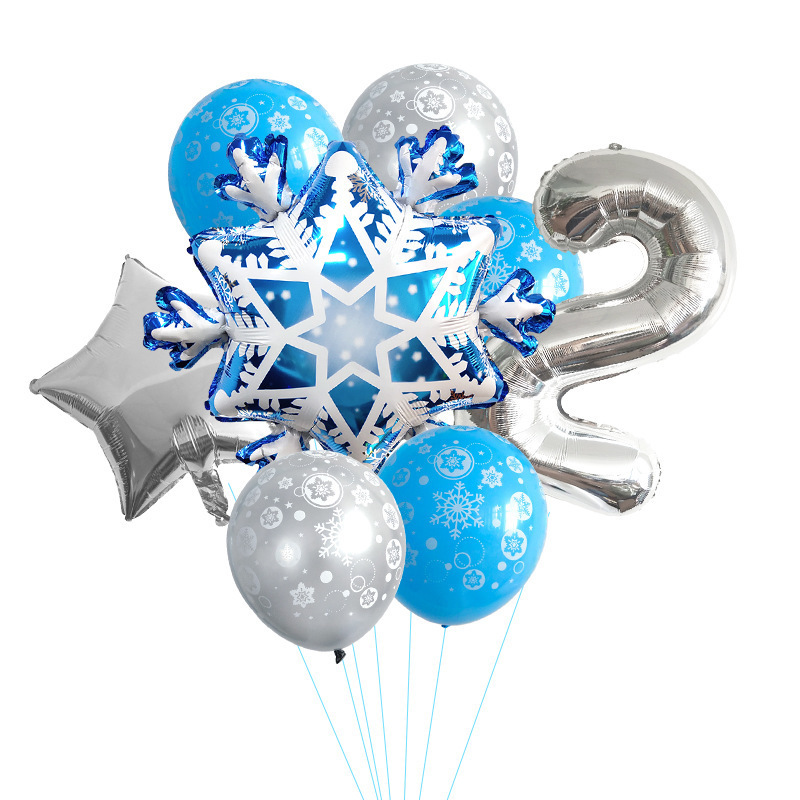 Christmas White Snowflake Silver Number Foil Balloon Set With Snowflake Print Latex Balloons Winter Birthday Party  Decoration