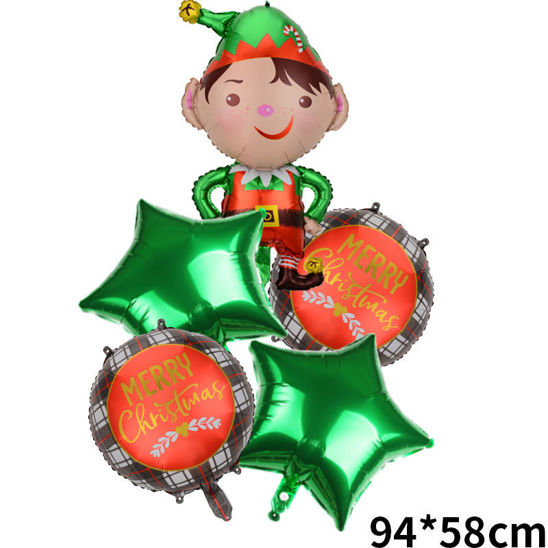 Inflatable Christmas 5 PCS Santa Claus Elf Clown Sock Snowman Foil Balloon Sets Christmas Decoration Foil Balloon Set