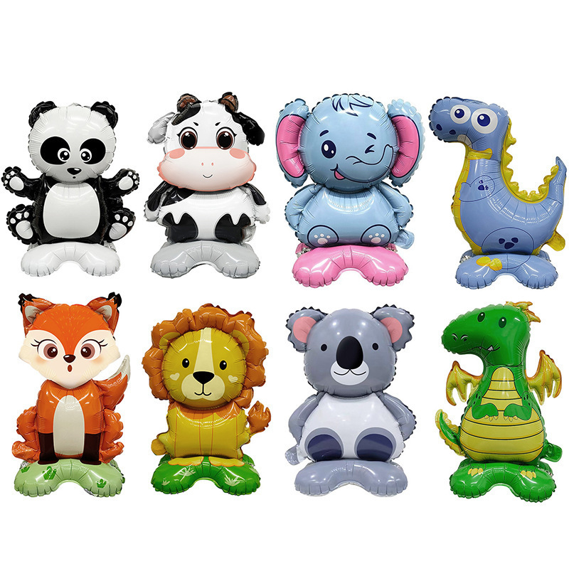 New cartoon rabbit seal lobster snail panda dinosaur base standing animal balloons ocean jungle theme party decoration kids toys