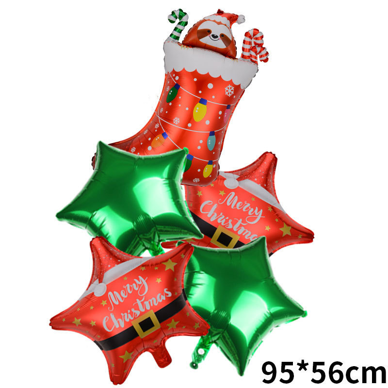 Inflatable Christmas 5 PCS Santa Claus Elf Clown Sock Snowman Foil Balloon Sets Christmas Decoration Foil Balloon Set