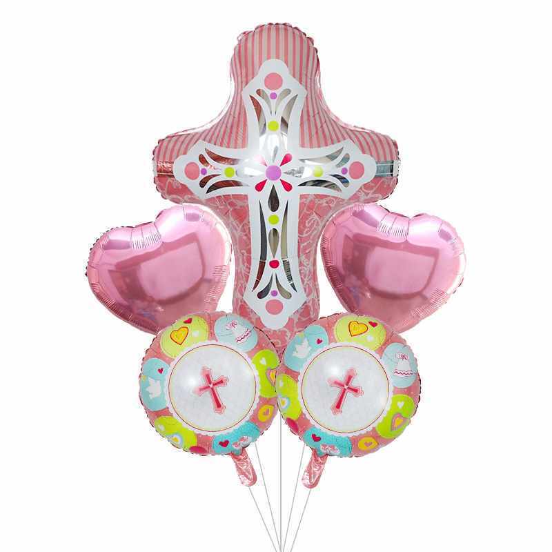 1 Set Inflatable Helium Pentecost Easter Metallic Foil Round Balloons Jesus Cross Egg Latex Easter Decoration Air Balloons