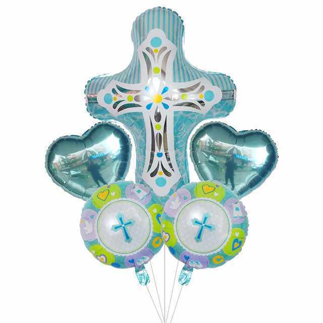 1 Set Inflatable Helium Pentecost Easter Metallic Foil Round Balloons Jesus Cross Egg Latex Easter Decoration Air Balloons