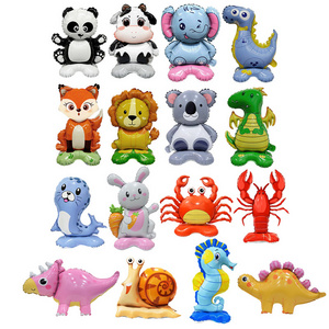 New cartoon rabbit seal lobster snail panda dinosaur base standing animal balloons ocean jungle theme party decoration kids toys