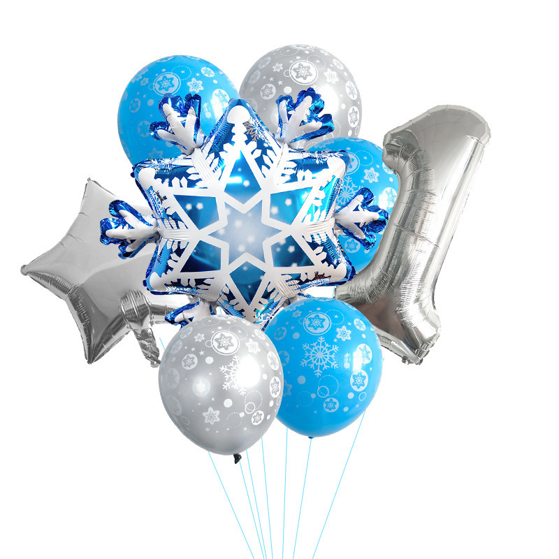 Christmas White Snowflake Silver Number Foil Balloon Set With Snowflake Print Latex Balloons Winter Birthday Party  Decoration