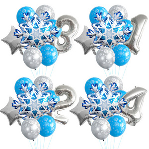 Christmas White Snowflake Silver Number Foil Balloon Set With Snowflake Print Latex Balloons Winter Birthday Party  Decoration