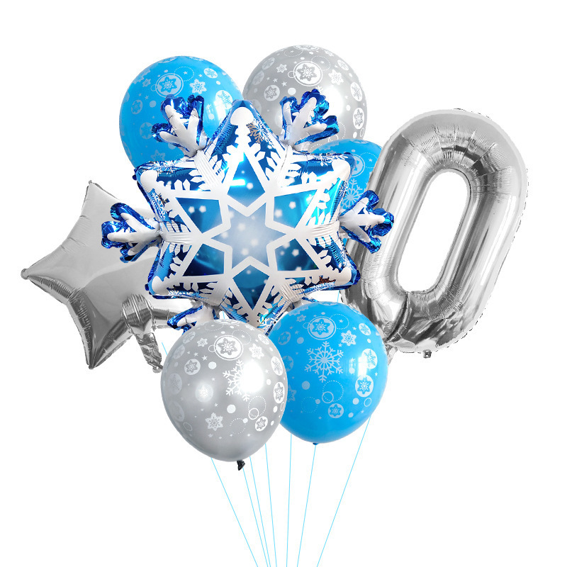 Christmas White Snowflake Silver Number Foil Balloon Set With Snowflake Print Latex Balloons Winter Birthday Party  Decoration