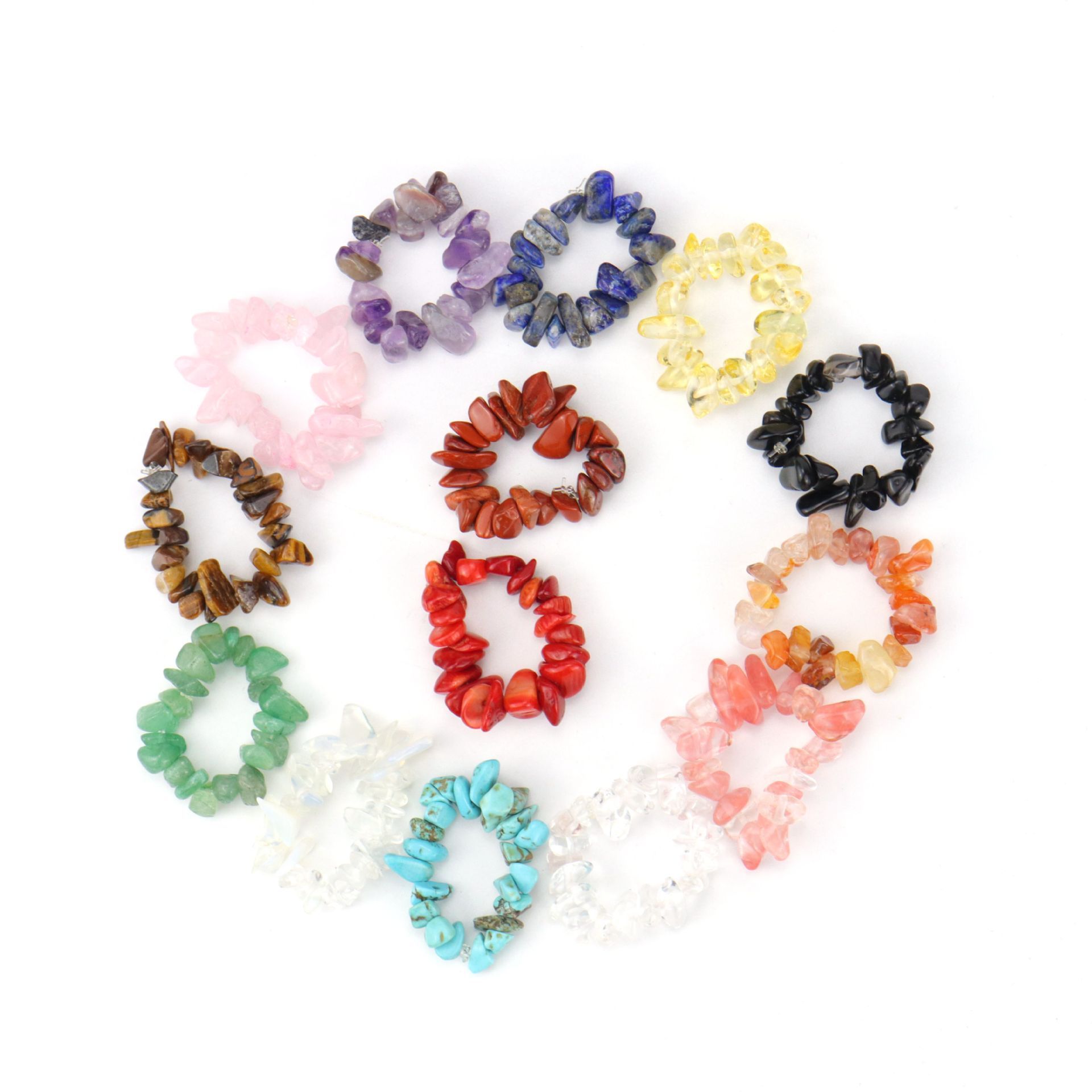 Ins natural chip Stone Rings for Women Girls Cute Wedding Party Jewelry Gifts Handmade Multi Color Ring bracelet Stretchy