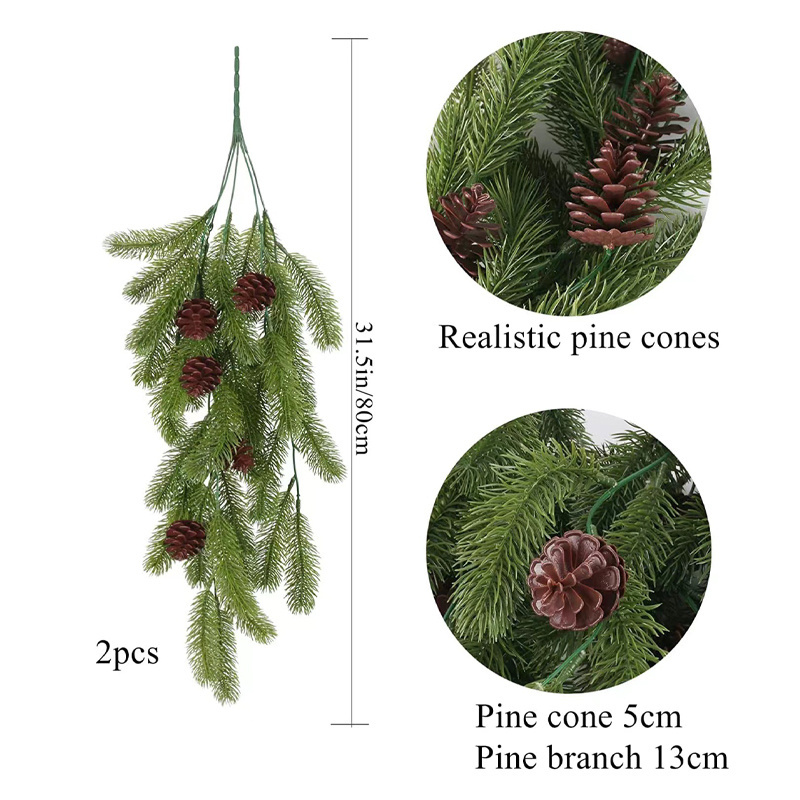 Simulated Christmas pine needles, pine cones, rattan, dried flowers, pampas, indoor wall hanging, shade decoration, 2-pack