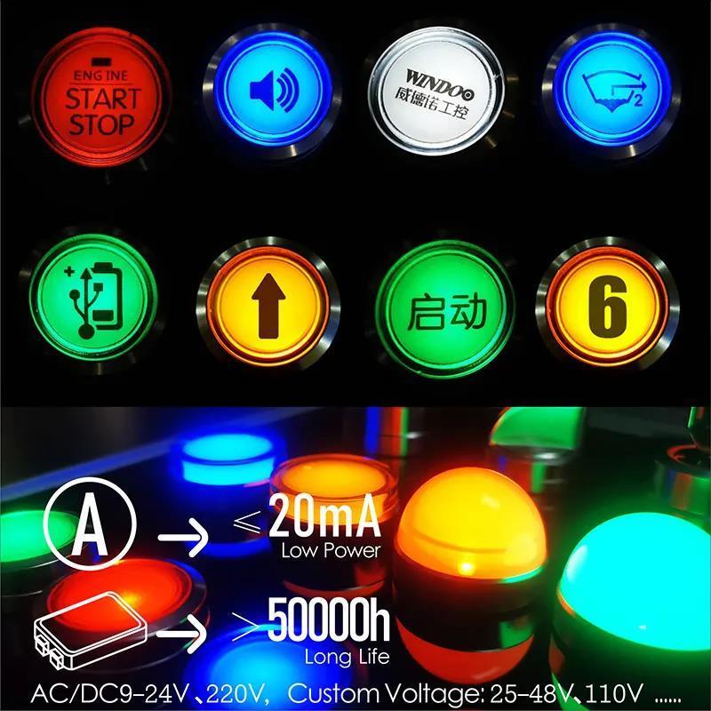 12\/16\/19\/22mm metal push button switch waterproof power button flat circular LED light self-lock button switch