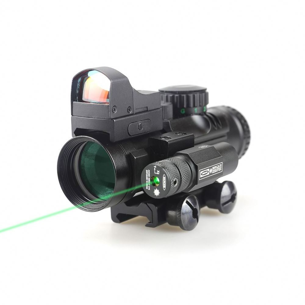 Scopes Accessories Prismatic 4x32 Red/Green/Blue Illumination With Mini red dot sight&Green laser sight