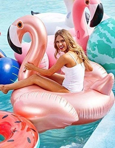 Cross-border pvc inflatable flamingo floating row rose gold luminous floating bed water mount toy swimming pool equipment