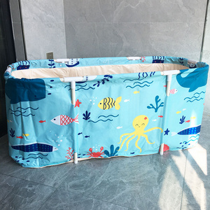 Foldable Rectangle Bathtub  Home Care Portable  Light Blue Fish Soaking Folding SPA Adult Bath Tub