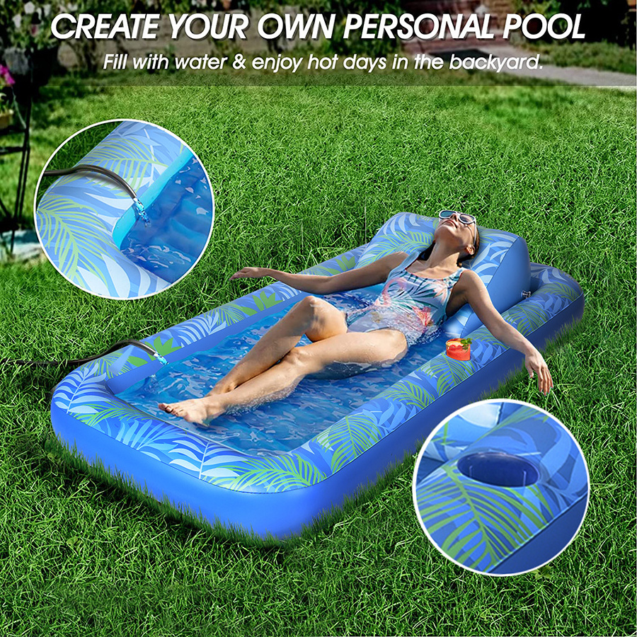 Inflatable Tanning Pool Lounger Float Sun Tan Tub Sunbathing Pool Lounge Floatie Toys Water Filled Tanning Bed Mat Pad for Adult