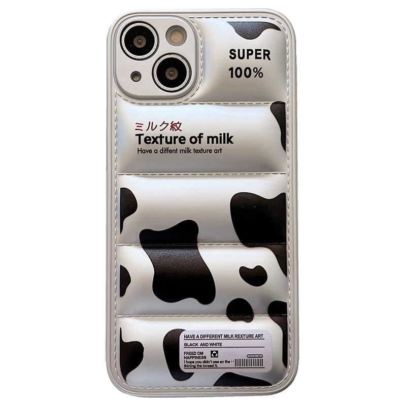 Premium silver cow print down jacket shell shockproof phone case For Iphone 14 13 12 Plus/pro/pro Max