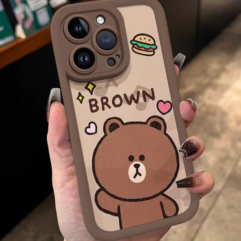 2024 Big Head Brown Bear 15PROMAX precision phone case 13/12 Niche 14PLUS all-inclusive 7P/8P National style