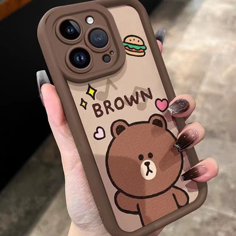 2024 Big Head Brown Bear 15PROMAX precision phone case 13/12 Niche 14PLUS all-inclusive 7P/8P National style