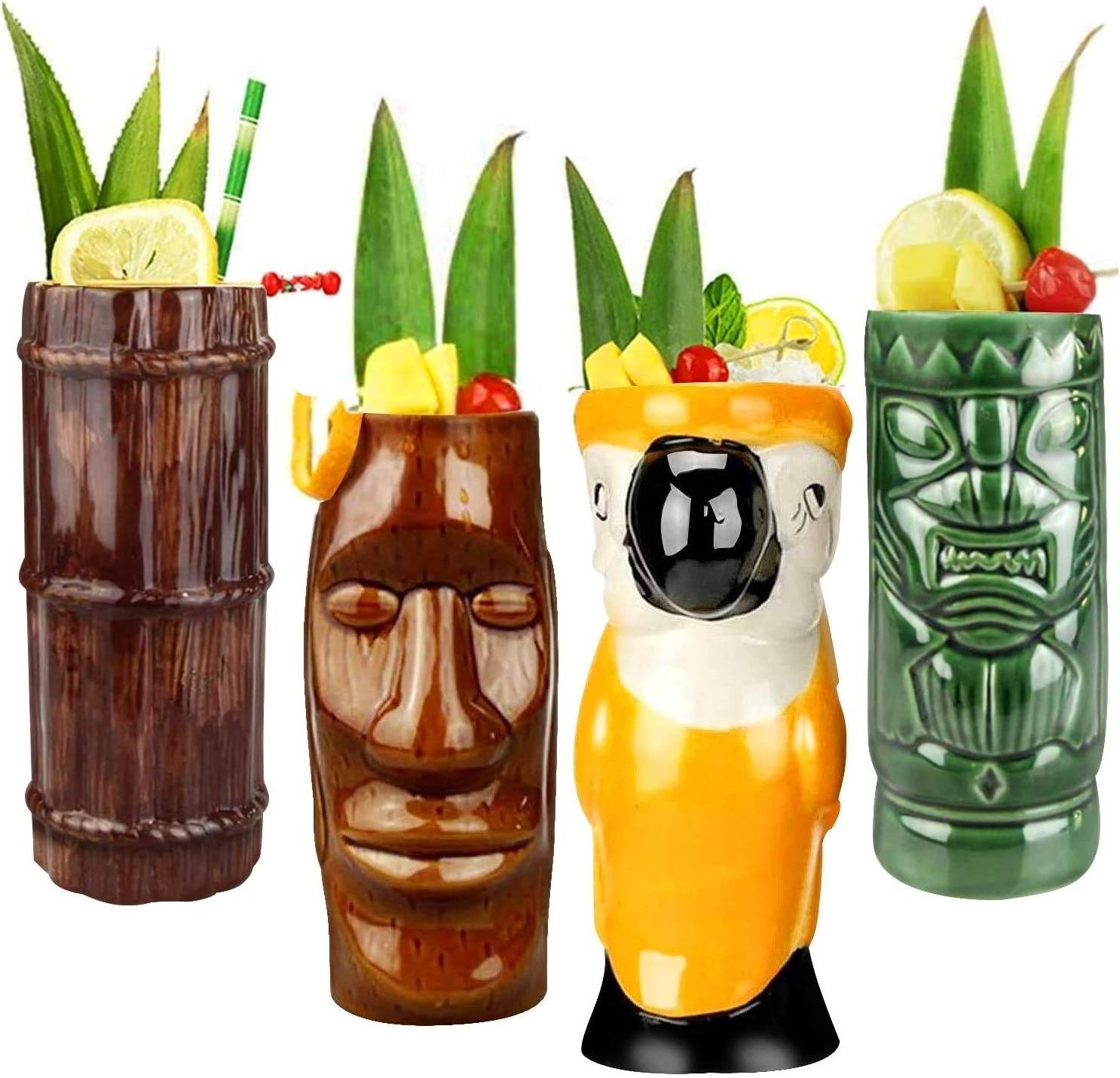 Ceramic Tiki Mug Cocktail Set Cups for Hawaiian Party Exotic Porcelain Cocktail Glasses Tiki Mugs in Bulk