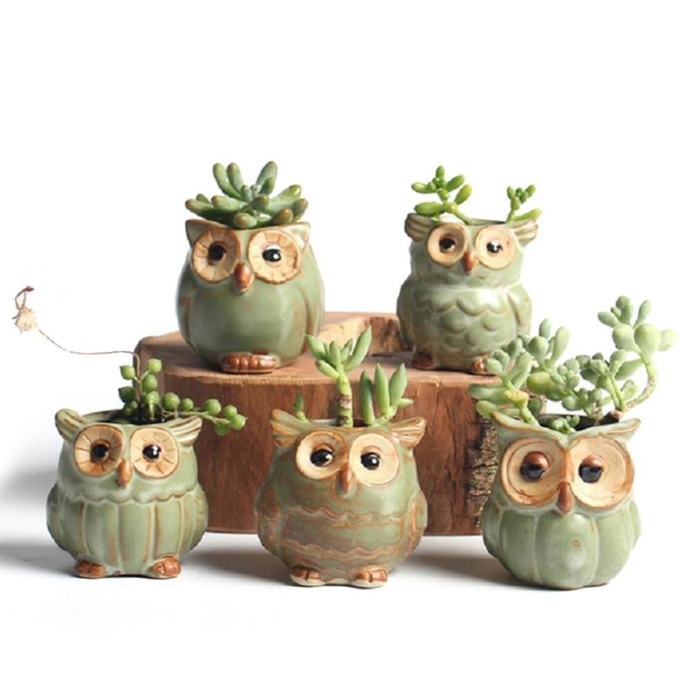 1PC Succulent Plant Flowerpot Cartoon Owl Shaped Ceramic Pots Home Decoration Random Styles Delivery Potted Plants