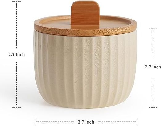 14oz  Salt Cellar Keeper Big Capacity Ceramic Sugar Bowls Container Condiment Pot with Bamboo Lid