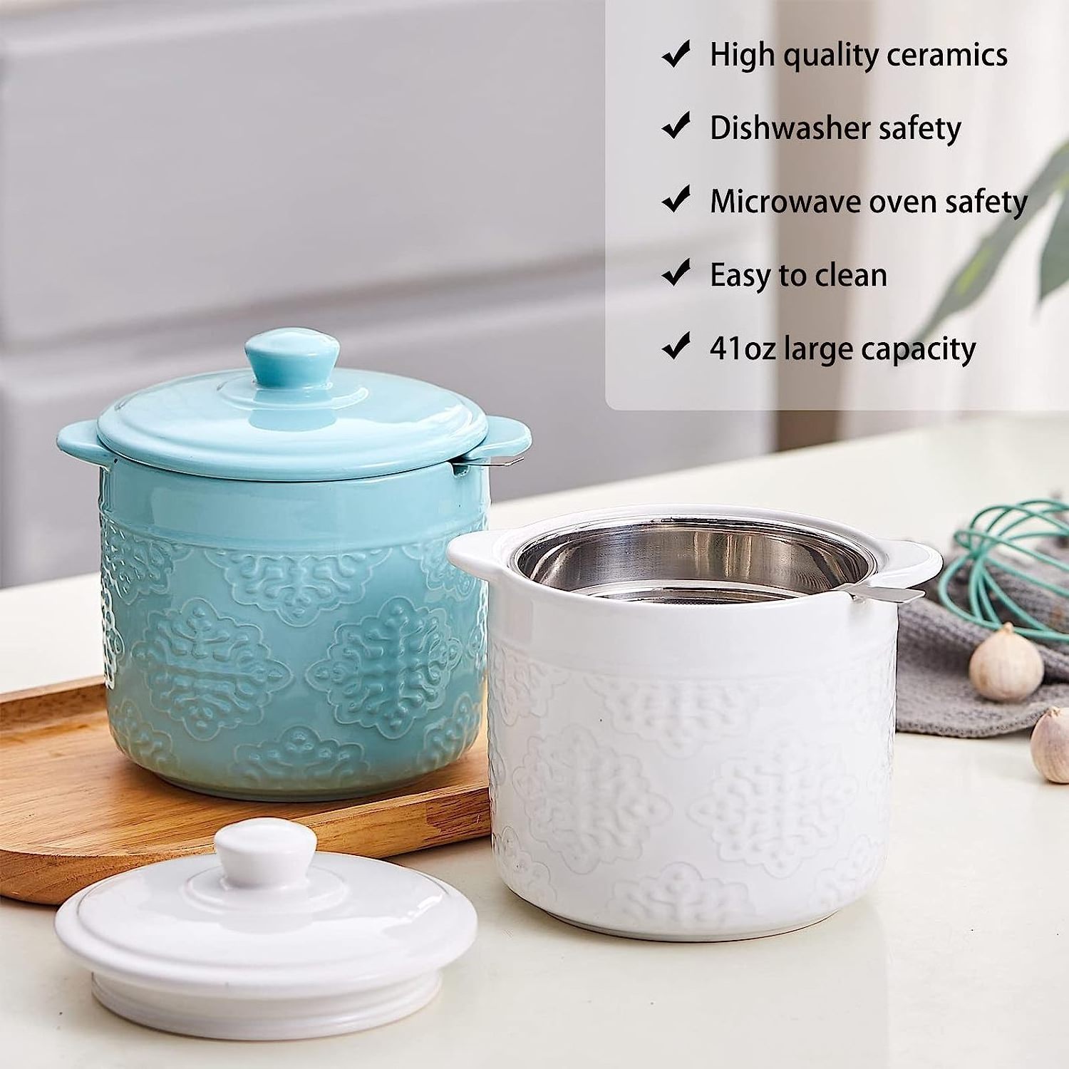 Custom Ceramic Bacon Grease Container with 304 Stainless Steel Strainer Porcelain Oil Storage Container for Kitchen