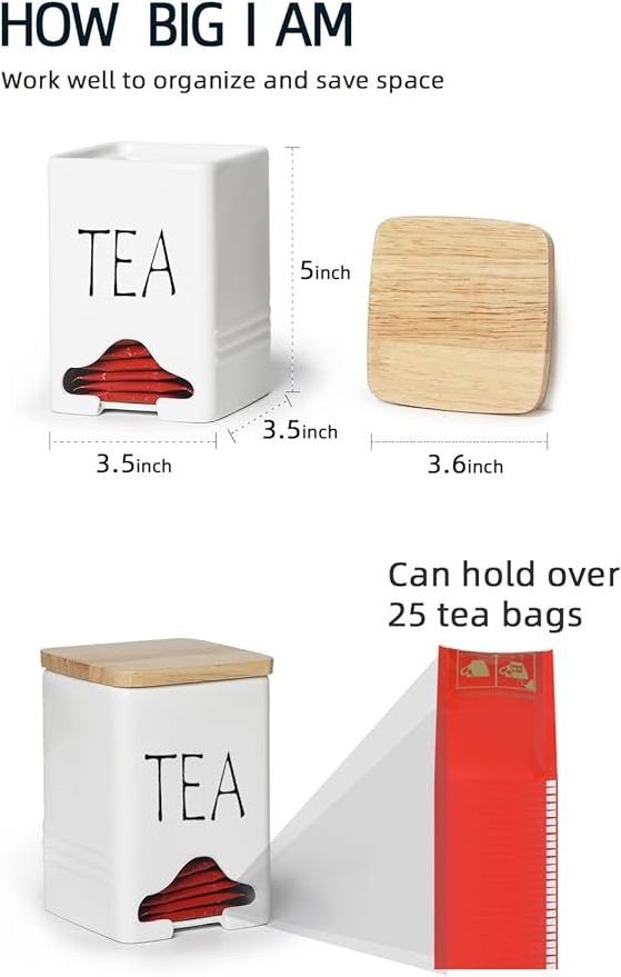 Ceramic Farmhouse Tea Bag Storage Organizer Ceramic Tea Bag Caddy White Storage Organizer with Lid