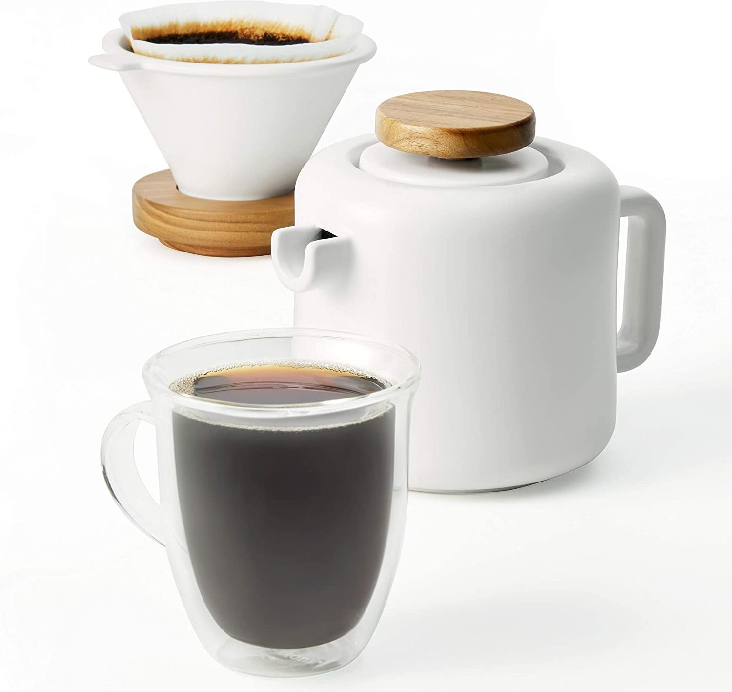 4-Cup Pour Set Matte White Stoneware Coffee Maker in Bulk