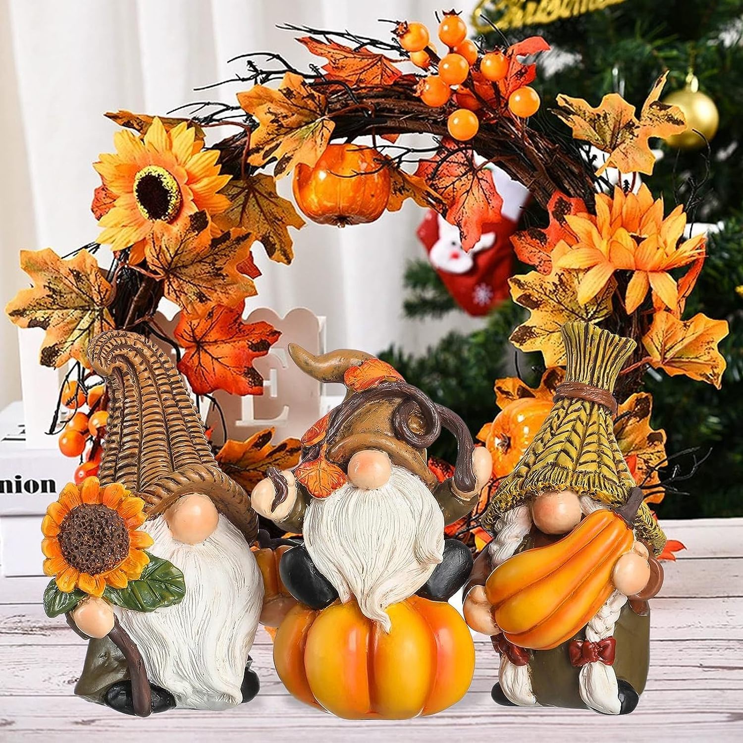 Creative Resin Thanksgiving Gnomes Pumpkin Statues Handmade Polyresin Pumpkin Figurine