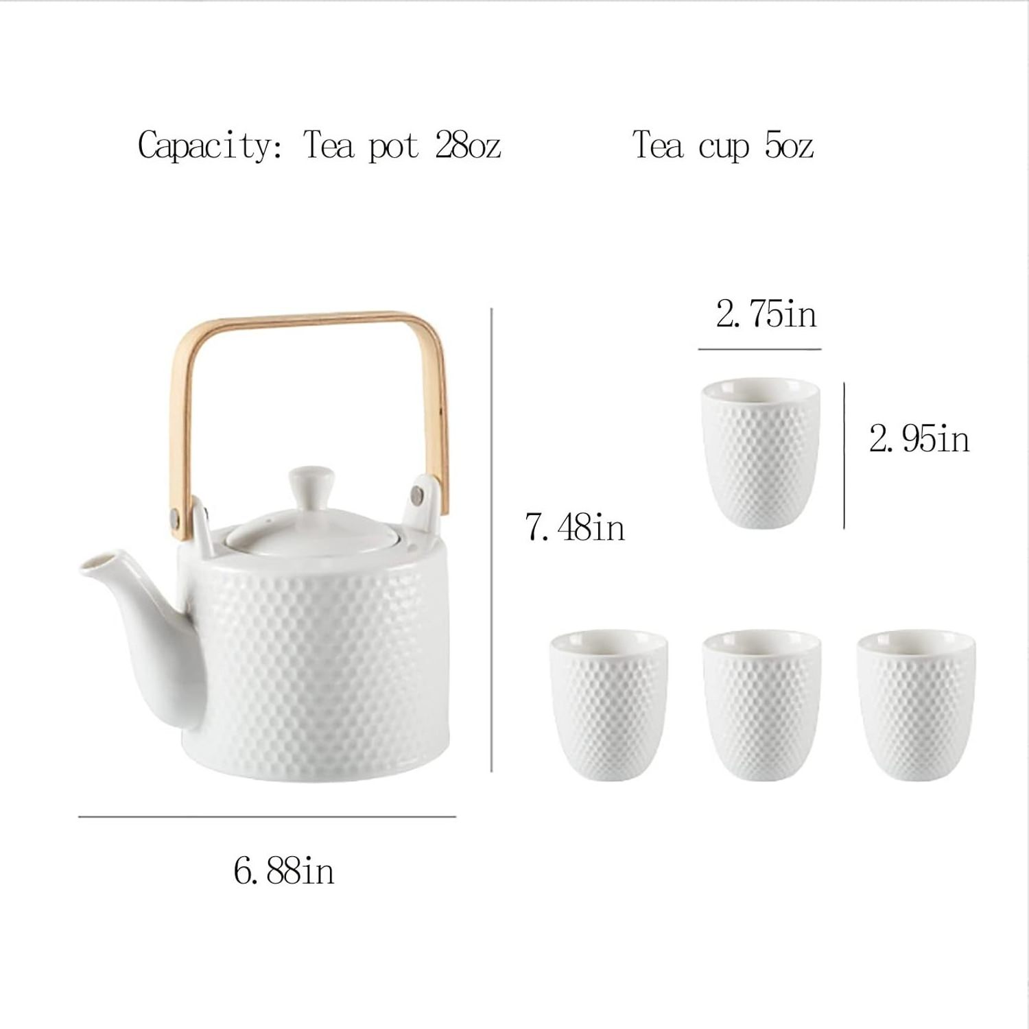 White Ceramic Teapot Set English Teapot 15 Pieces  Tea Pot with Gold Rim Bone China Cups with Metal Holder Matching Spoons