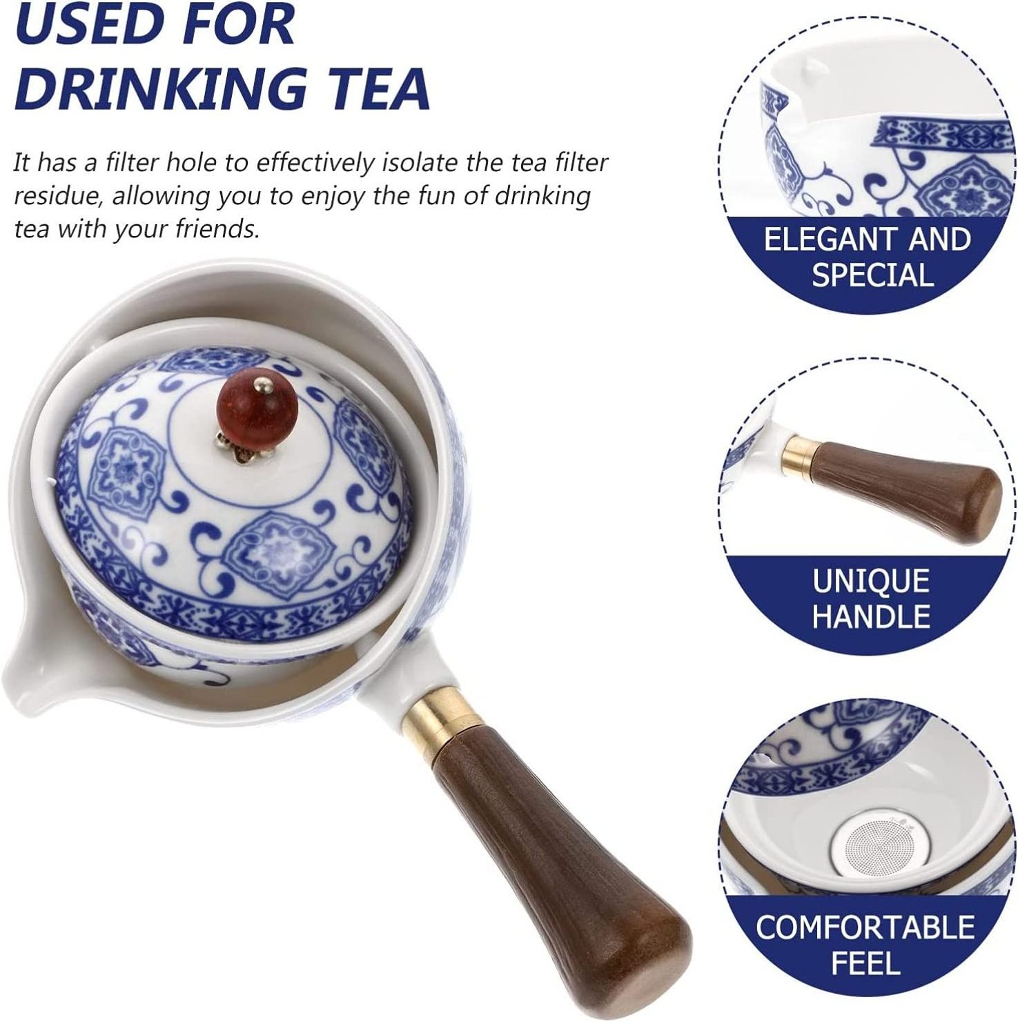 Chinese Ceramic Teapot Kungfu Tea Pot Retro Handheld Porcelain Teapot with Side Handle Tea Kettle