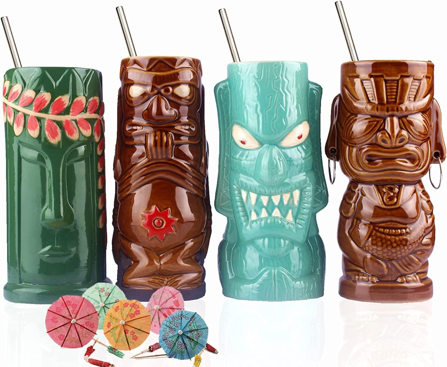 Hawaiian Style Ceramic Cocktail Mug Set Exotic Porcelain Tiki Cup Glasses in Bulk