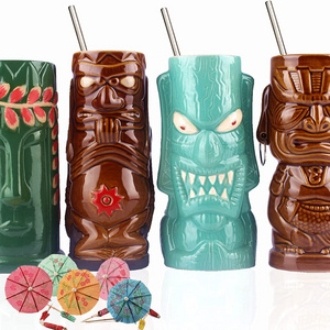 Hawaiian Style Ceramic Cocktail Mug Set Exotic Porcelain Tiki Cup Glasses in Bulk