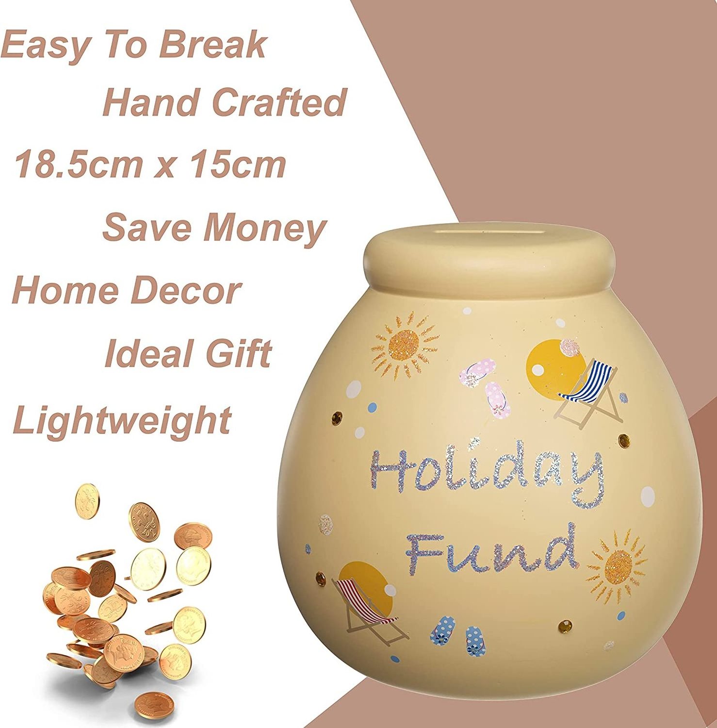 Giant Holiday Fund Box  Break to Open Piggy Bank  Money Saving Jar for Travel Vacation Idea Women & Men