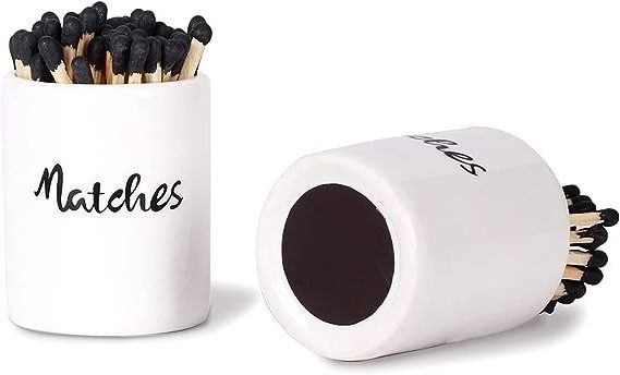 Match Holder with Strikers Set of 2  Farmhouse Ceramic Cute White Container Home Decor Match Jar