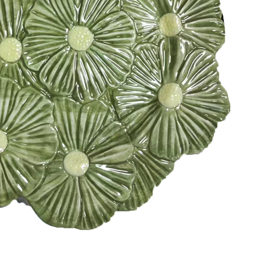 Green Dinner Plate Ceramic Flower Plate Ceramic Plate