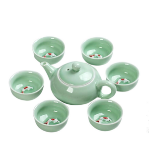 Cheap Fish Design Porcelain Tea Set of One Chinese Style Mini Ceramic Teapot with Six Cups