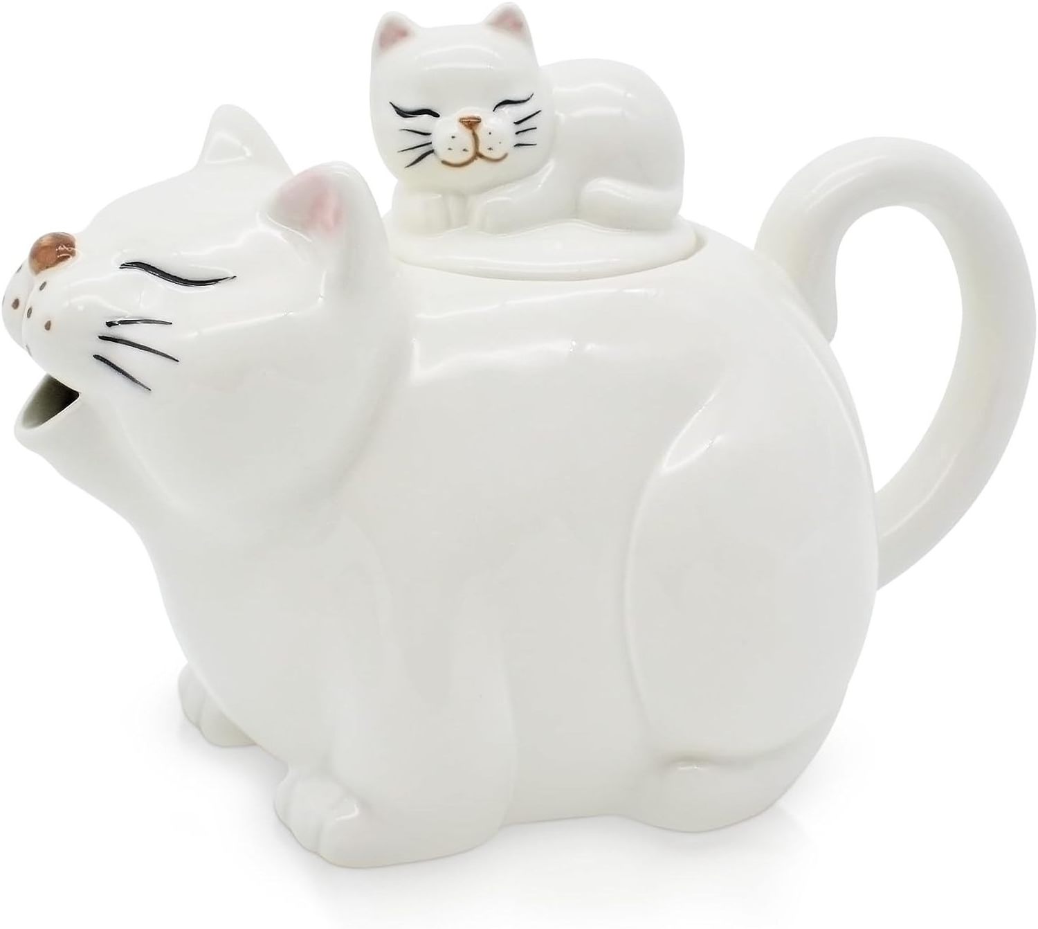 Porcelain Tea Pot Cat Shape Teapot, White Tea Pot Small Ceramic Teapot for Tea, 20 OZ Cute Teapots for Halloween Christmas Gift