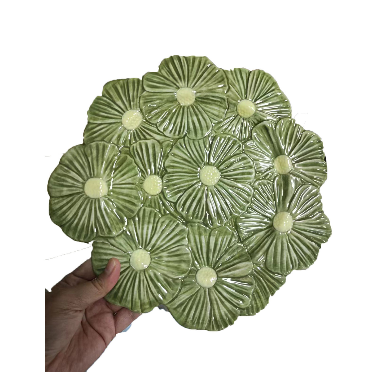 Green Dinner Plate Ceramic Flower Plate Ceramic Plate