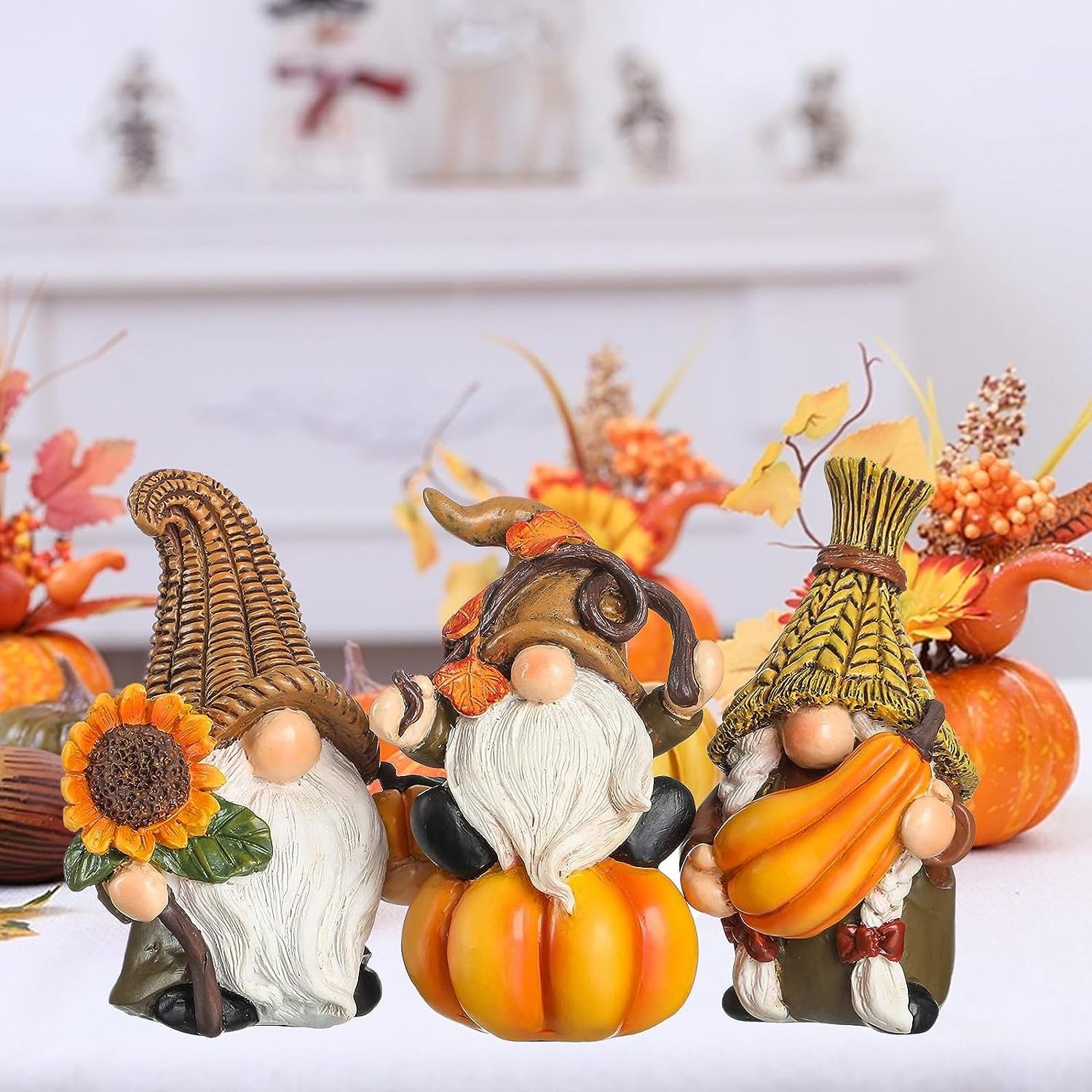 Creative Resin Thanksgiving Gnomes Pumpkin Statues Handmade Polyresin Pumpkin Figurine