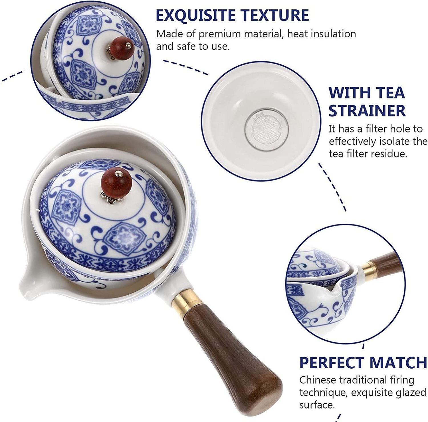 Chinese Ceramic Teapot Kungfu Tea Pot Retro Handheld Porcelain Teapot with Side Handle Tea Kettle