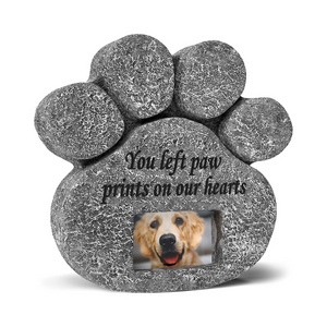 Pet Gift Personalized Dog Memorial Headstone Grave Marker Paw Print Pet Memorial Stone with Customizable Photo Frame