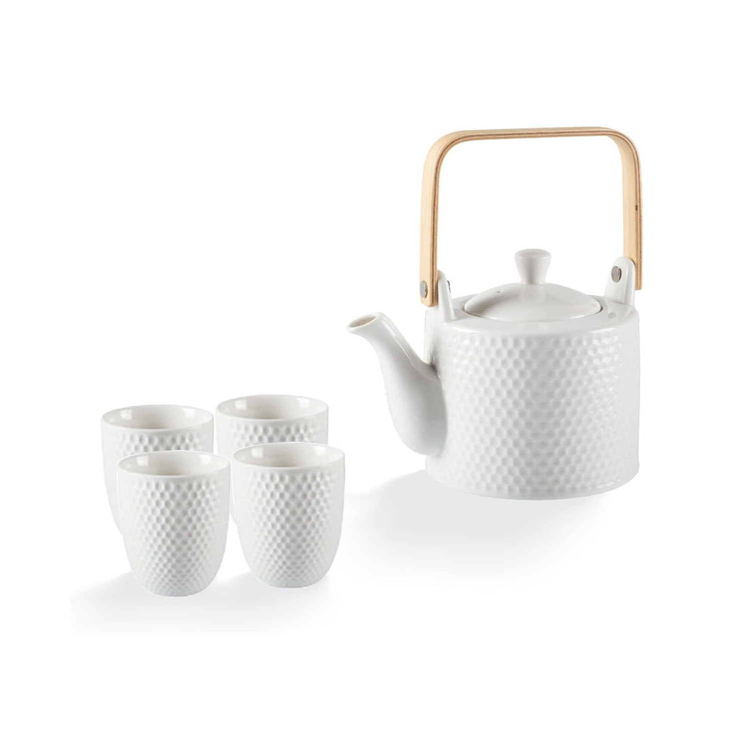 White Ceramic Teapot Set English Teapot 15 Pieces  Tea Pot with Gold Rim Bone China Cups with Metal Holder Matching Spoons