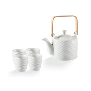 White Ceramic Teapot Set English Teapot 15 Pieces  Tea Pot with Gold Rim Bone China Cups with Metal Holder Matching Spoons