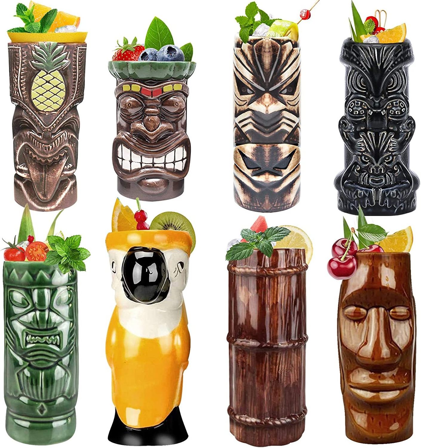 Ceramic Tiki Mug Cocktail Set Cups for Hawaiian Party Exotic Porcelain Cocktail Glasses Tiki Mugs in Bulk