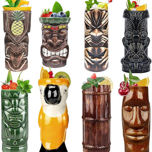 Ceramic Tiki Mug Cocktail Set Cups for Hawaiian Party Exotic Porcelain Cocktail Glasses Tiki Mugs in Bulk