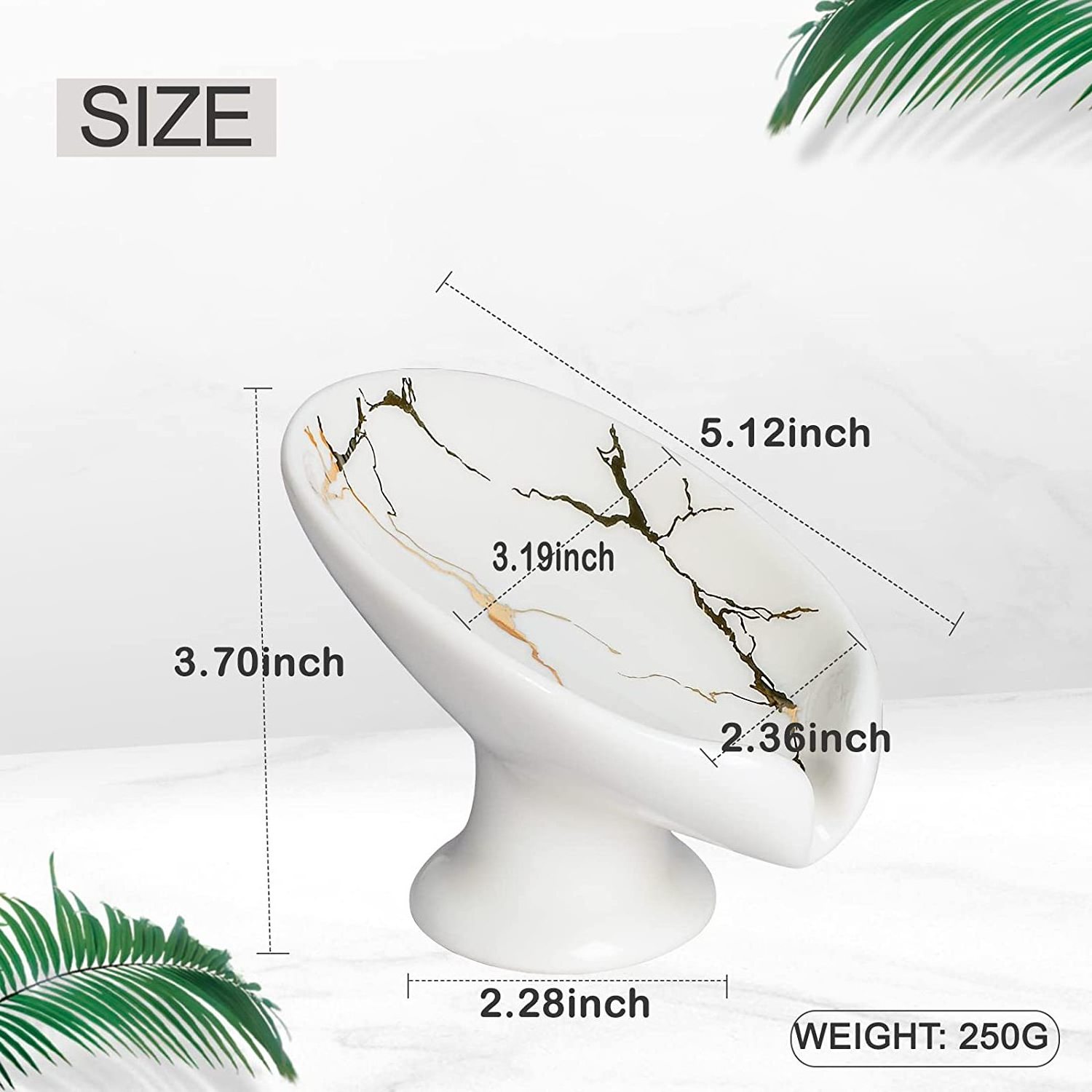 White Ceramic Soap Dish for Shower Porcelain Soap Holder Self Draining Leaf Shape Bar Soap Holder for Bathroom