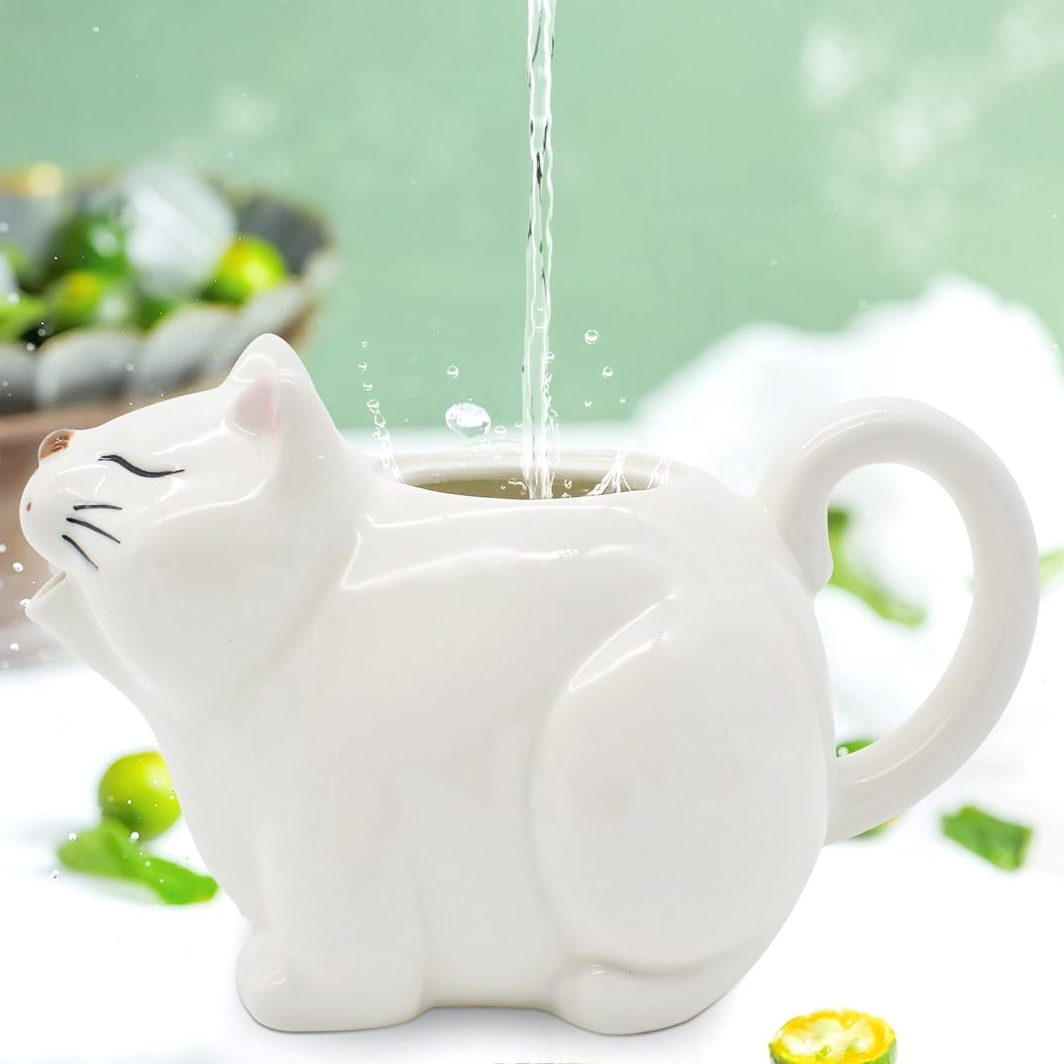 Porcelain Tea Pot Cat Shape Teapot, White Tea Pot Small Ceramic Teapot for Tea, 20 OZ Cute Teapots for Halloween Christmas Gift