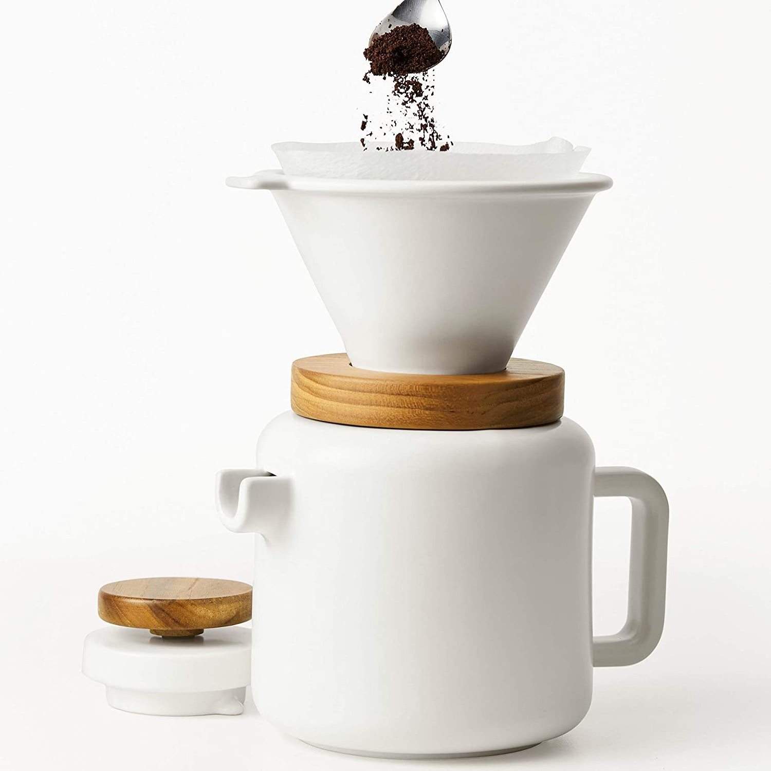 4-Cup Pour Set Matte White Stoneware Coffee Maker in Bulk