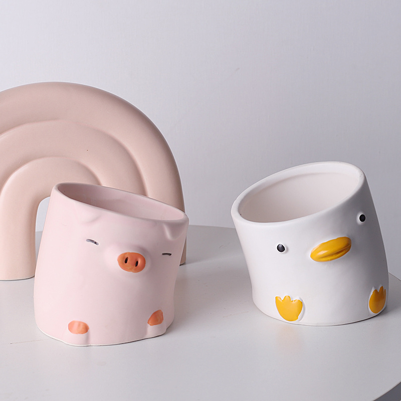 Cute Cartoon Animal Flower Pot Desktop Balcony Succulent Planting flowerpot Decoration Creative Crooked Duck and Pig Ceramic Pot